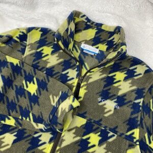 Columbia Fleece Jacket Full Zip Houndstooth Olive Green Blue Yellow Kids 18-20